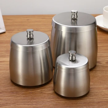 

Portable Silver Stainless Steel Windproof Ashtray Unbreakable with Cover Column Grooves Design High Quality Large Capacity S/M/L