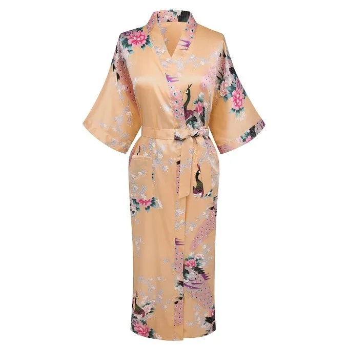 

Light Blue Female Faux Silk Robe Bathrobe Chinese Style Women's Sleepwear Kimono Bath Gown Size S M L XL XXL XXXL Mujer Pijama