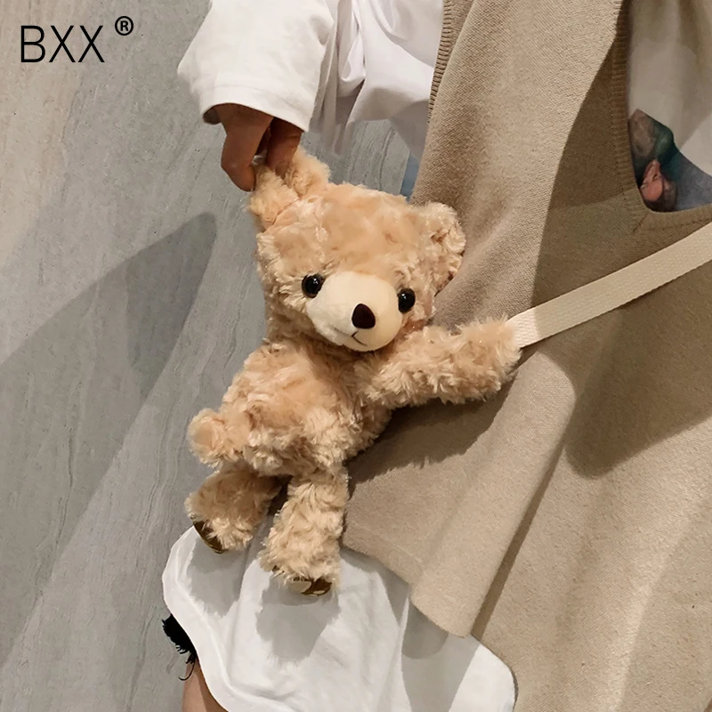 

[BXX] 2020 Fashion Kids Baby Girls Cute Bear Soft Plush Doll Handbag Animal Shaped Women's Single Shoulder Crossbody Bag HI366