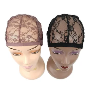 

10PCS Black Brown Lace Wig Caps For Making Wigs Adjustable Dome Cap For Wig Hairnets Stretch Weaving Cap With Rose Flower