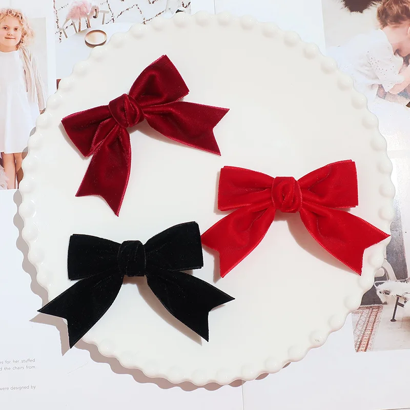 

5 PCS/Lot, 2.75" Velvet Ribbon Bow Hair Clips, Pinwheel Bow Schoolgirl Hair Bow Clips, Baby Girls Hair accessories