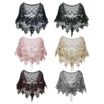 

Party Scarf Echarpes Mantilla Lady Sequine Cape Pashmina Mesh Shawls Chal Bridal Poncho Muffler Lace Up Stole Foulard Kerchief