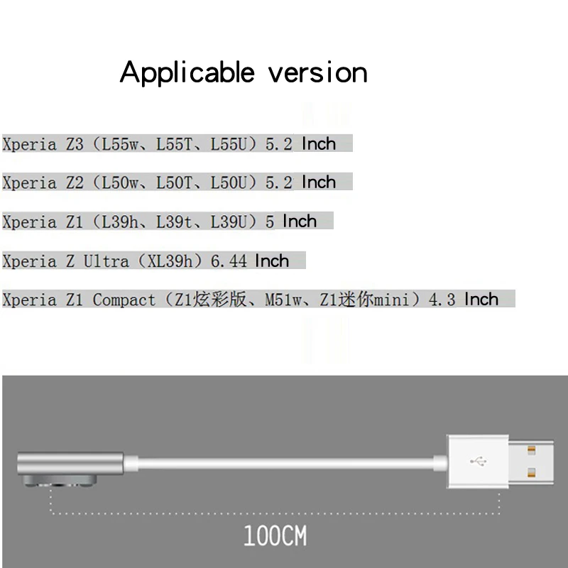 1 м Магнитный зарядный кабель для SONY Xperia Z3 Compact Z3 Mini Z2 Tablet Z1 XL39h L55H L50T L55W USB кабель черный