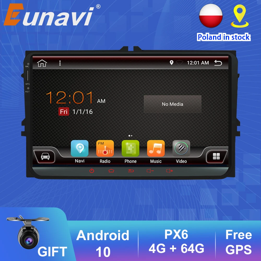 Автомагнитола Eunavi 2 Din 9 дюймов Android 10 0 GPS для VW Passat B6 CC Polo GOLF 5 6 Touran Jetta Tiguan