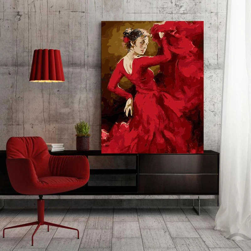 

paint by number art painting by numbers Hand drawn red skirt dancing girl home hallway decorative painting