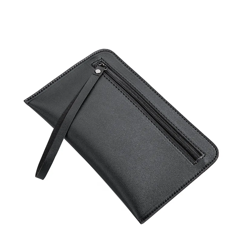 

Ougger Long Men Women's Phone Wallet Solid Zipper PU Soft Fashion Portable Thin Money Bag Clutch Bags Leather Purse with Strap