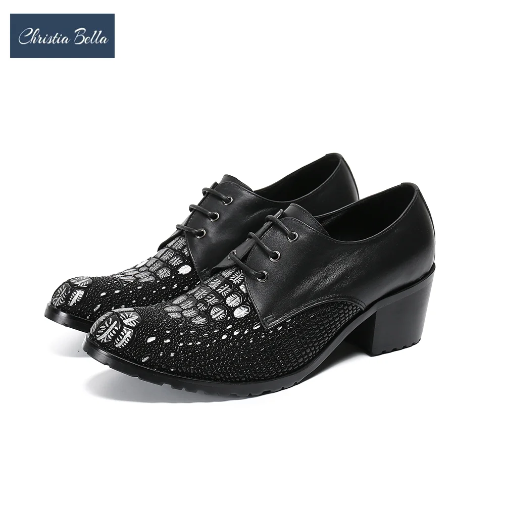 

Туфли-оксфорды мужские из натуральной кожи, модные деловые, на среднем каблуке, броги, на шнуровке, для свадьбы, выпускного вечера, черные