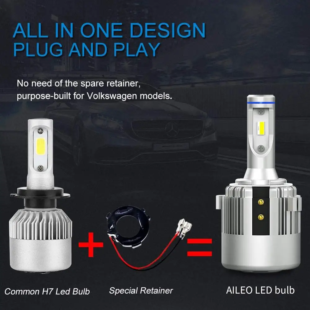 AILEO H7 Led Headlight Low Beam Lights CSP Chips High Power 10000LM 6000K  Canbus For Volkswagen