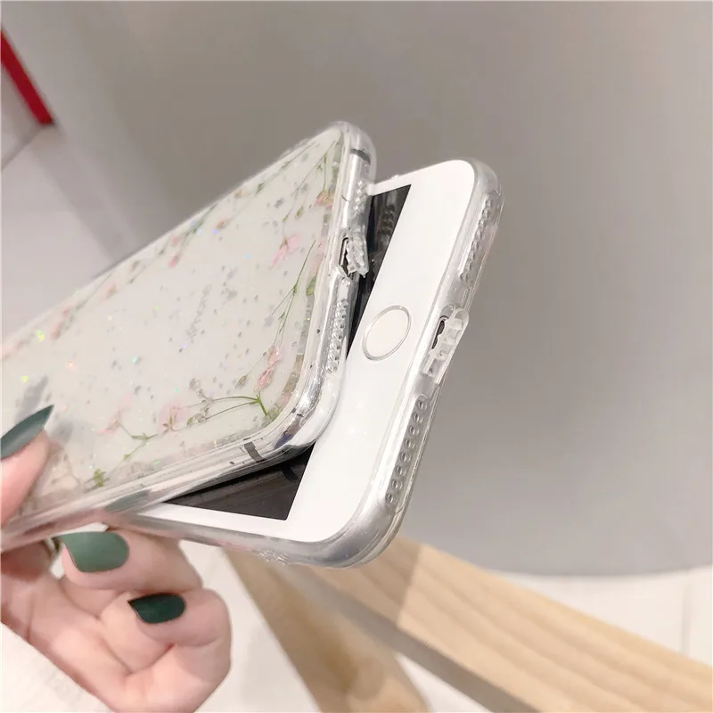 GYKZ блестящие натуральные высушенные цветы чехол для iPhone 7 XS MAX XR X 8 6 6s Plus прозрачный мягкий ТПУ чехол для телефона чехол Женский Сумка