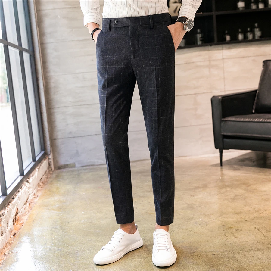 Fashion Men Suit Pants Gray Blue Business Banquet Men Dress Pants Size 28 29 30 31 32 33 34 36 Men Plaid Trousers Fashion Men Suit Pants Gray Blue Business Banquet Men Dress Pants Size 28 29 30 31 32 33 34 36 Men Plaid Trousers