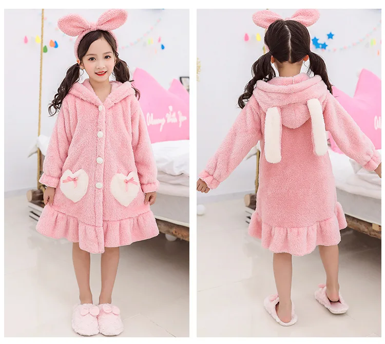 Girls' Pajamas Pink Cute Children Flannel Bathrobe Home Fleece Kids Sleepwear Autumn Winter Nightgown for Girls Robes elegant pajama sets