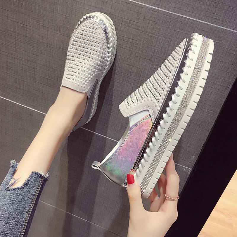 

2019 Fashion Women's Autumn Female Shoe Round Toe Crystal Nurse Shoes Clogs Platform All-Match Loafers Woman Casual Sneaker
