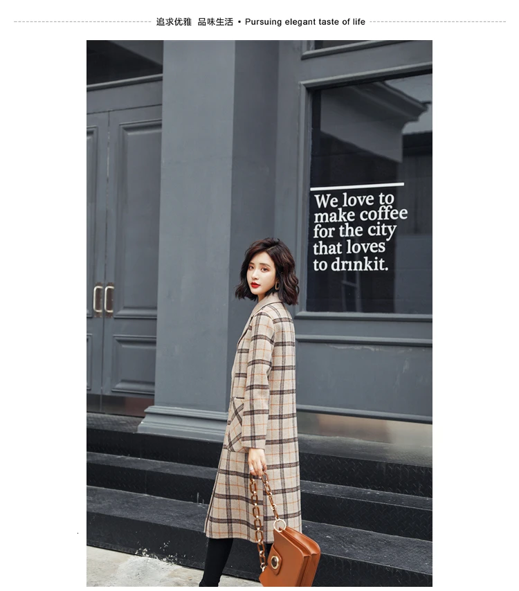 Wool double button fashion femininity slim weight loss long autumn winter new coltan coat