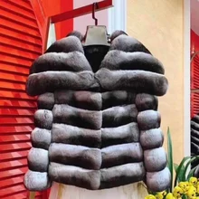Vestes en fourrure de lapin Rex courte naturelle, nouvelle marque, manteaux chauds d'hiver de couleur Chinchilla naturelle