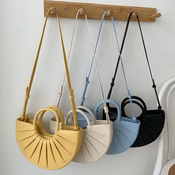 

Fashion Design Handbags New Semi-circular Tote Bag Solid Color PU Leather Shoulder Bags 2020 Women's Messenger Crossbody Bag