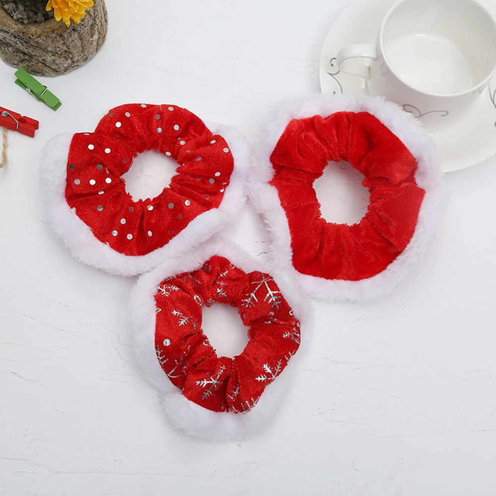 

2020 Christmas Flannel Plush Hair Scrunchiehair Rope Headdress Cartoon Elk Ponytail Elastic Headband Hair Accessories For Women
