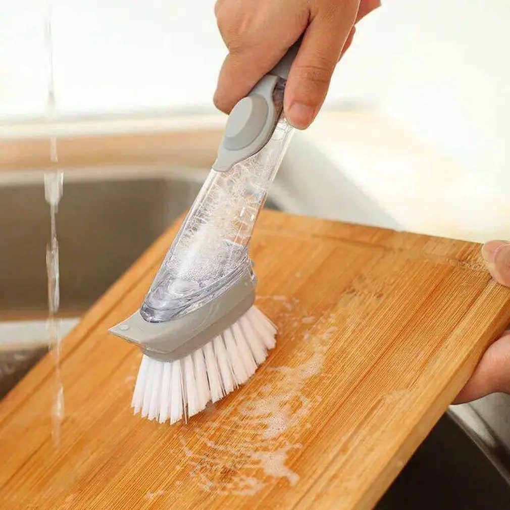 Long Handle Cleaning Brush With Removable Brush Head Sponge Soap Dispenser Dish Washing Brush Set Kitchen Clean Tools