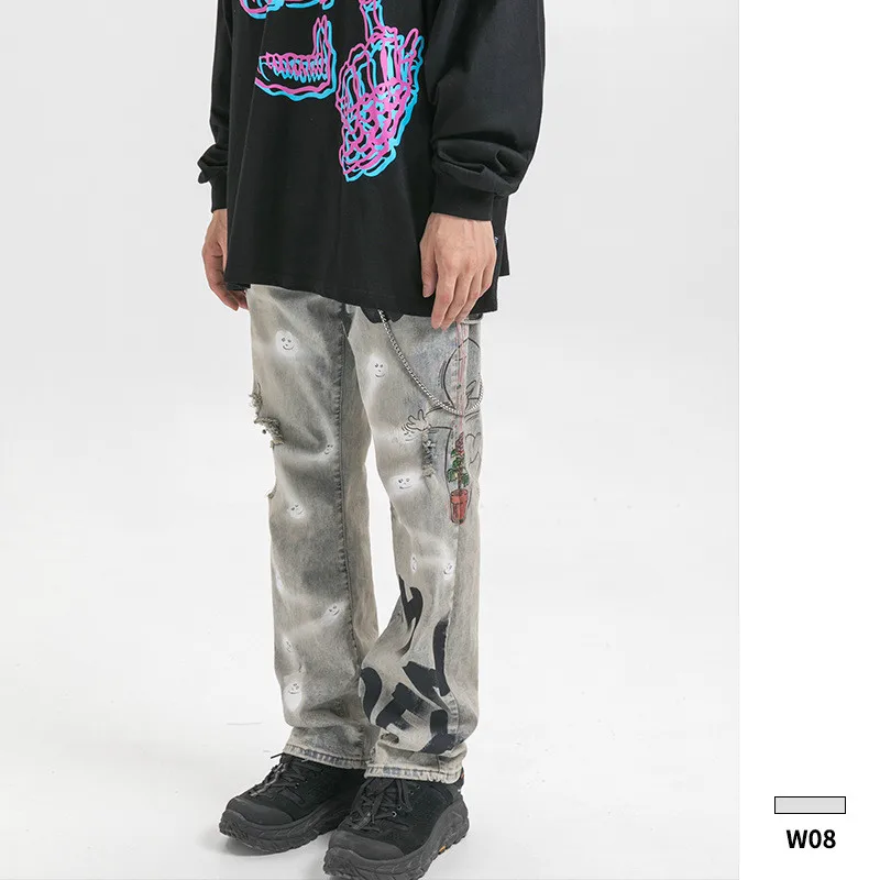 

2020 Vintage Letter Graffiti Mens Jeans Hip Hop Denim Trousers Fashion Harajuku Joggers Male Cargo Pants Streetwear W08