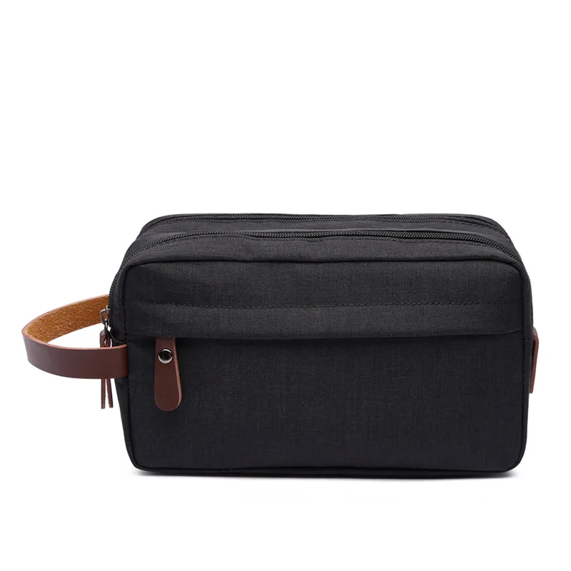 Cheap Casual Canvas Cosmetic Bag with Leather Handle Travel Men Wash Shaving Women Toiletry Storage Waterproof Toilet Organizer Bag