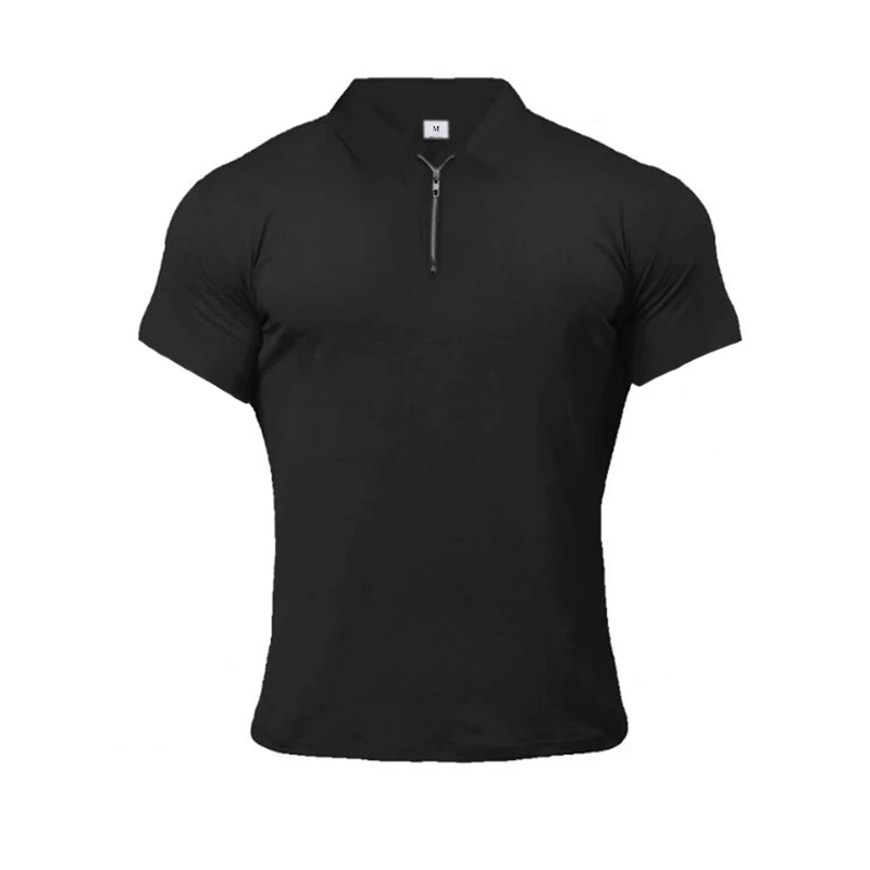 Muscleguys, Мужская модная рубашка поло, повседневная, модная, однотонная, короткий рукав, высокое качество, тонкая рубашка-поло, мужская, для фитнеса, поло, homme - Цвет: Черный