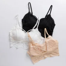 Женские кружевные короткие топы, нижнее белье, лифчики, летние сексуальные кружевные топы с открытой спиной для женщин, съемный тонкий мягкий бюстгальтер без косточек