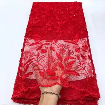 

Red Wedding Lace WIth Sequins High Quality African Tulle Guipure Cord Lace Fabric Latest Nigerian French Network Lace Fabric