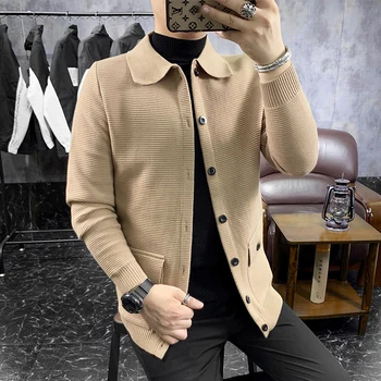

2020 Autumn Sweater Jacket Men Knitting Hip Hop Coats Outerwear Leisure Bomber Jackets Streetwear Black Khaki Red Men Clothing
