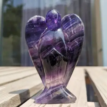 

3" Natural fluorite Angel Figurines Craft Lovely Crystal Angle Ornament Home Table Decor