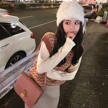 Женский вязаный свитер жилет осень корейский консервативный стиль геометрический волнистый Полосатый пуловер без рукавов жилет без рукавов T442