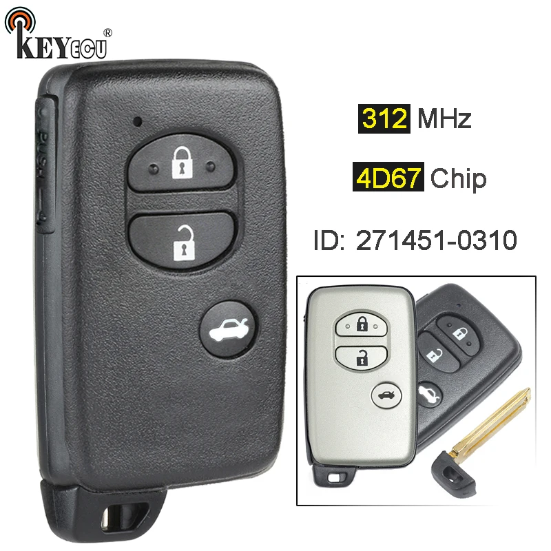 

KEYECU 312MHz 4D67 Chip 271451-0310 Smart 3 Button Remote Car Key Fob for Toyota Camry Crown Mark X Majesta