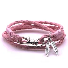 Высококачественная мода 26 цветов крылья листьев розовый браслет кожаный браслет цепочка Шарм Браслеты подходит тонкий браслет DIY для женщин ювелирные изделия