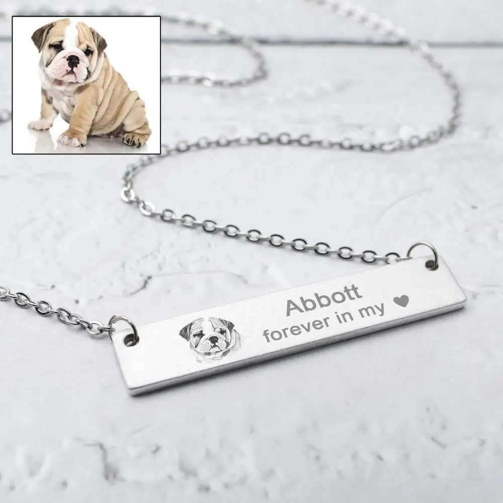 Персонализированные Pet Ожерелье Портрет бар имя ожерелье ваш питомец ожерелье с фото картина Подвеска Любителя домашних животных подарок