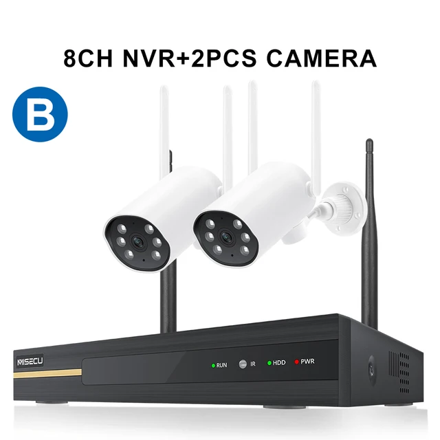 MISECU 8CH NVR 3MP Wireless Camera System Audio Record Outdoor Waterproof P2P Wifi Security IP Camera Set Video Surveillance Kit 1 NVR 2 Cams(TypeB)