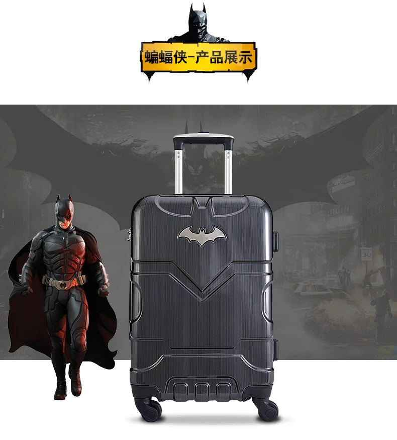 Модный брендовый чемодан на колесиках с Бэтменом, новинка, чемодан на колесиках, сумка для мужчин и женщин, 20/24 дюймов, Спиннер, багаж для путешествий