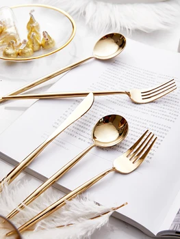 

Golden Steak Stainless Steel Reusable Cutlery Eco Friendly Fork Knife Travel Utensil Set Nordic Portable Tableware Set II50DCSTZ