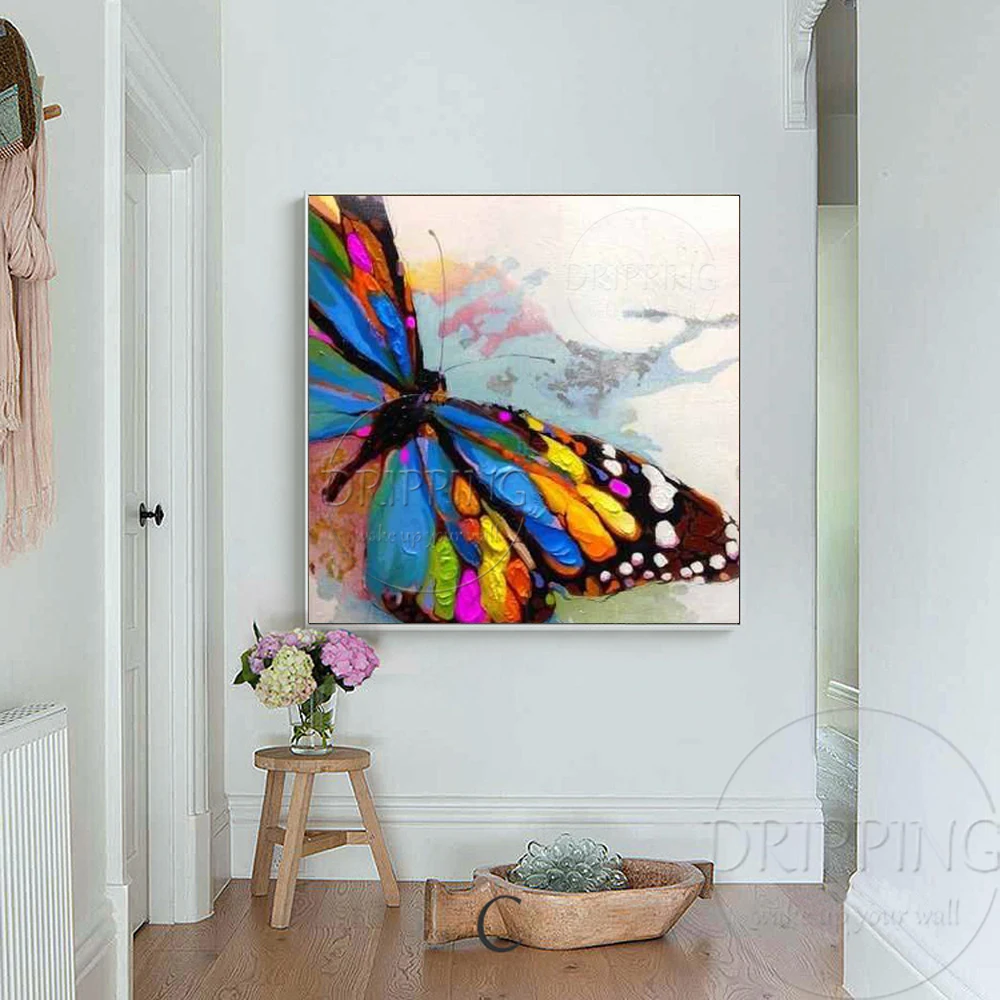 Профессиональная работа ручная роспись высокое качество животное бабочка акриловая живопись на холсте красочные насекомые бабочки живопись
