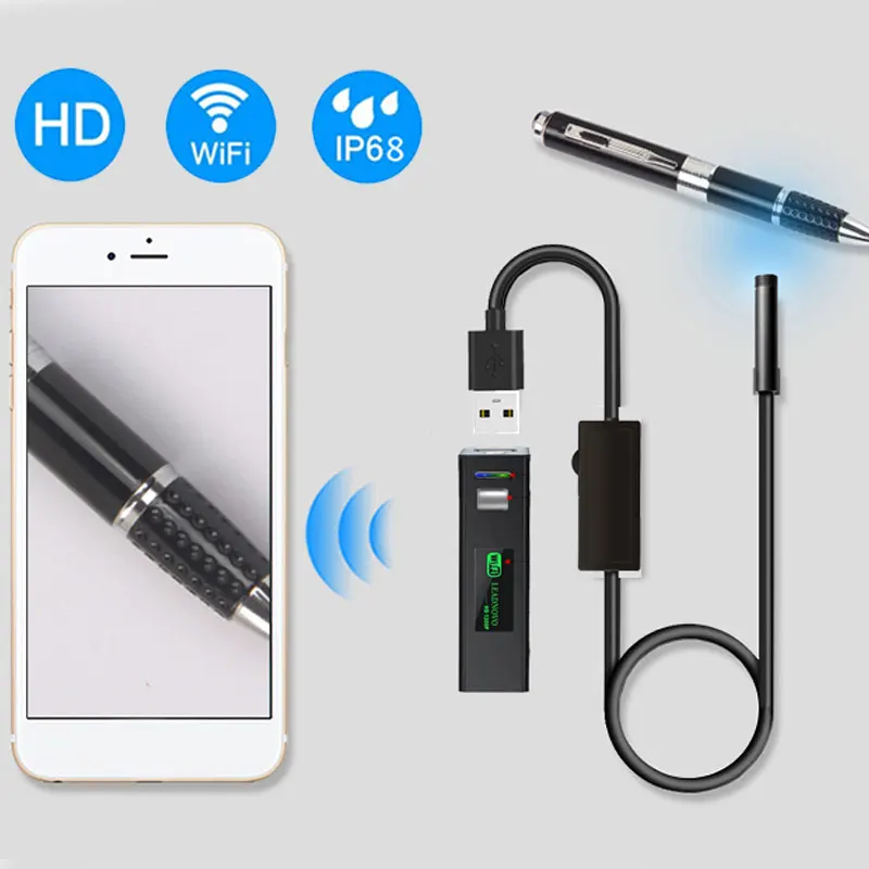 

F150 WiFi Handheld Endoscope 8LED Adjustable Practical Endoscope Camera 1200P endoscope hard line black length