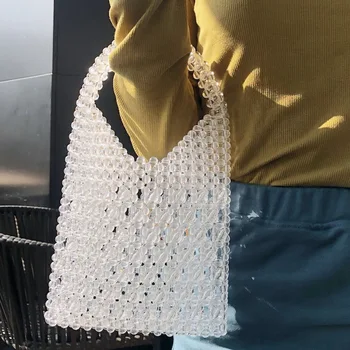 

Same Retro Beaded bag transparent tortoise hand-woven handbags fashion clutch crystal Wrist bag