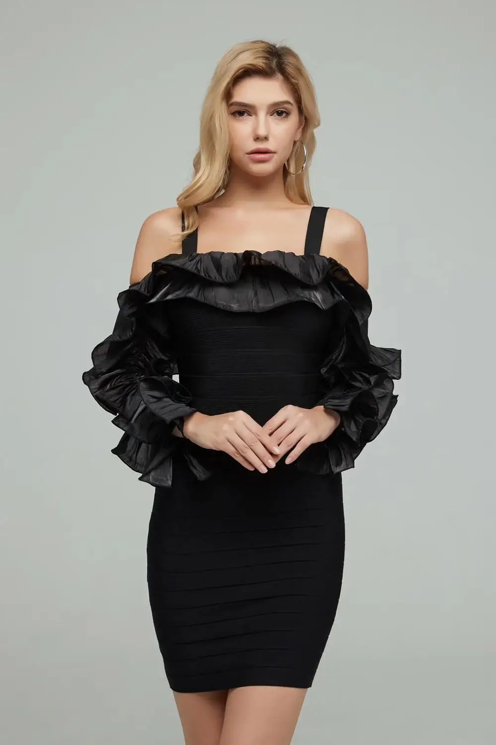 Vestidos, женское сексуальное модное черное Бандажное платье с длинным рукавом и открытыми плечами, дизайнерские вечерние платья знаменитостей, Vestido