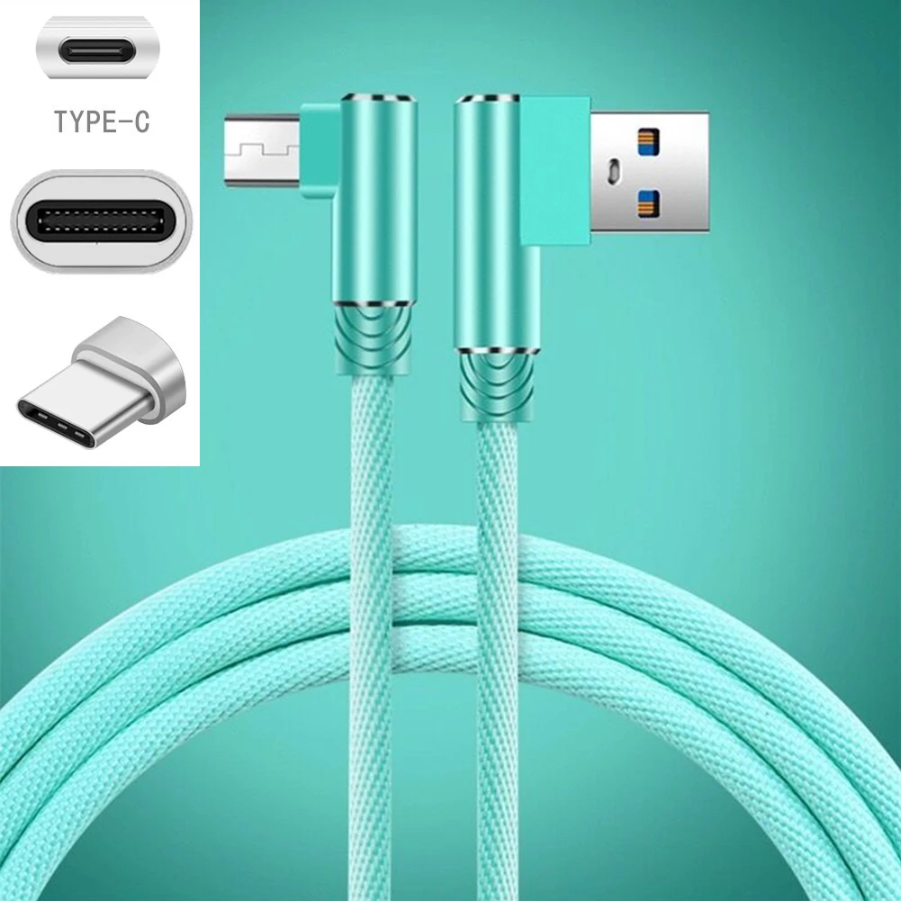 Прочный Micro USB тип данных C Быстрая зарядка USB кабель для передачи данных под прямым углом для samsung Xiaomi