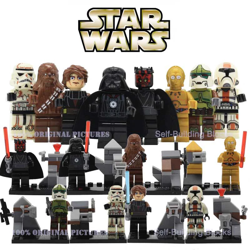 

Legoed Starwars Luke Leia Rey Darth Vader Chewbacca BB-8 Han Solo C3PO Yoda Rey R2D2 Building Block STAR WARS Figure Toys Gifts