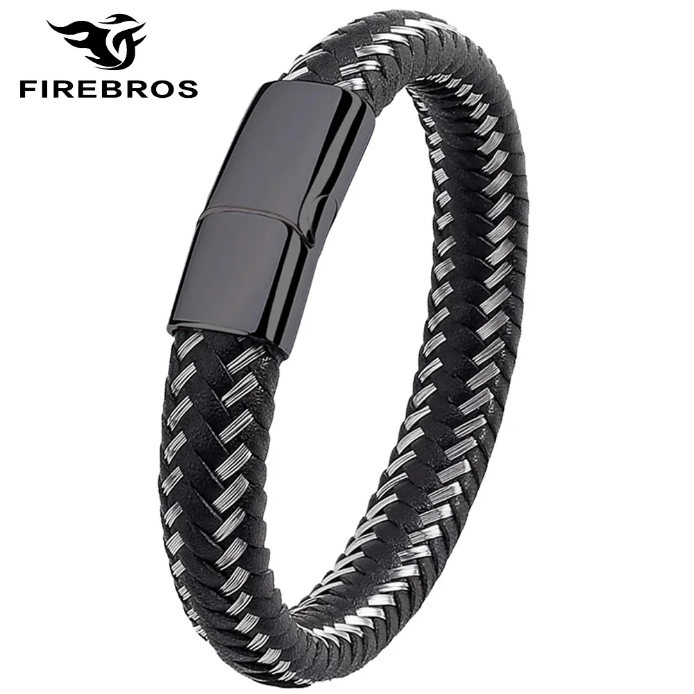 FIREBROS черный браслет из нержавеющей стали с магнитной пряжкой плетеный