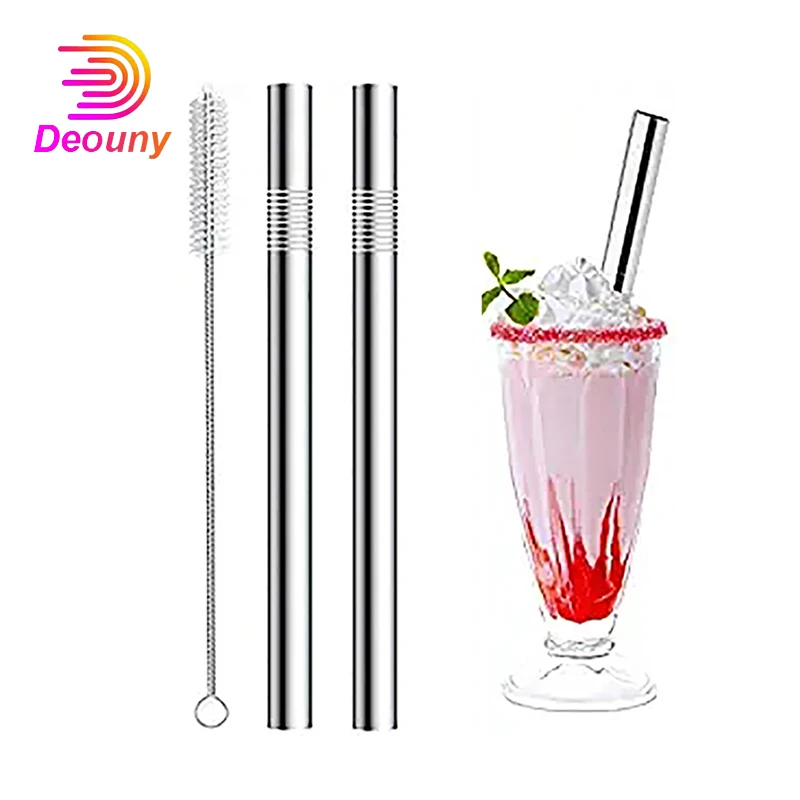 

DEOUNY Metal Smoothie Straws 1.2CM Extra Wide Reusable Metal Drinking Straw For Milkshake Boba Beverage 2PCS With 1Clean Brush
