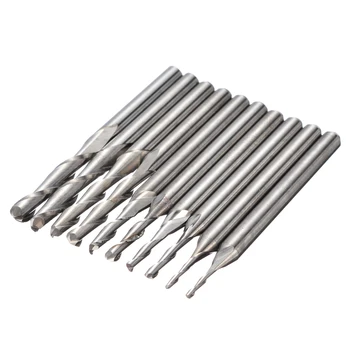 

10Pcs 1/1.5/2.0/2.5/3.175mm Carbide Ball Nose End Mill Set Wood Cutter CNC Solid Carbide 2 Flute Bits CNC Engraving Router Bits
