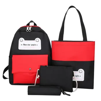 

Ladies Casual Backpack School Bags For Teenager Girls Large Capacity Backpacks For Women Simple Style Canvas Four-piece Bag 0120