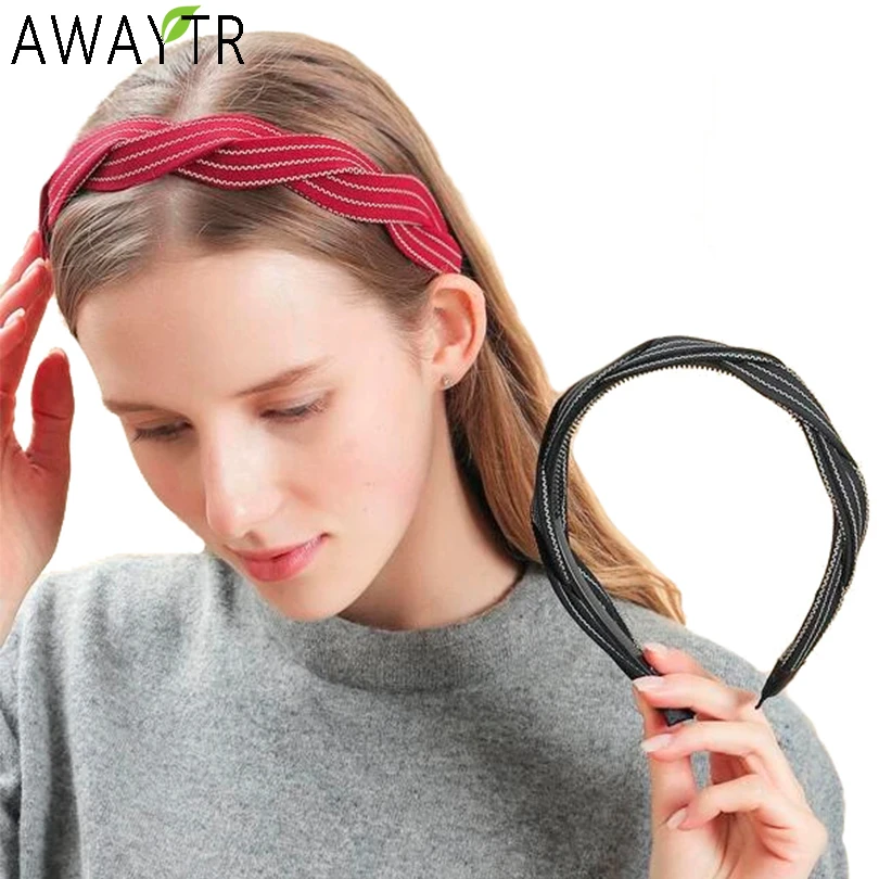 AWAYTR dokuma şekli çapraz kafa bandı moda sarma Hairbands saç modelleri kadınlar için saç Hoop bantları geniş kızlar saç aksesuarları