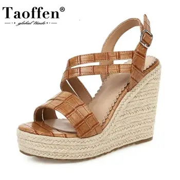 

Taoffen Wedges Summer Women Shoes Simple Buckle Platform Sandals Casual Female Shoes Party Shoes Ankle Strap Sandals Size 34-43