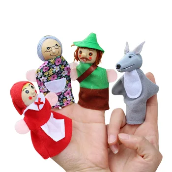 

4pcs/Lot Kids Cute Finger Puppets Doll Plush Toys Little Red Riding Hood Wooden Headed Fairy Tale Story Telling Hand Puppets