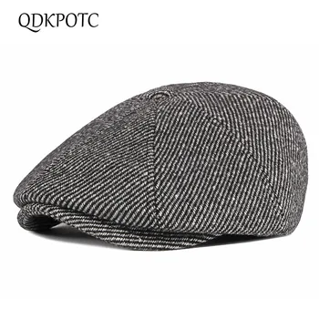

QDKPOTC Autumn Winter Middle Old Aged Berets Men Cotton England Retro Hat Male Leisure Keep Warm Ear protection Octagonal Cap