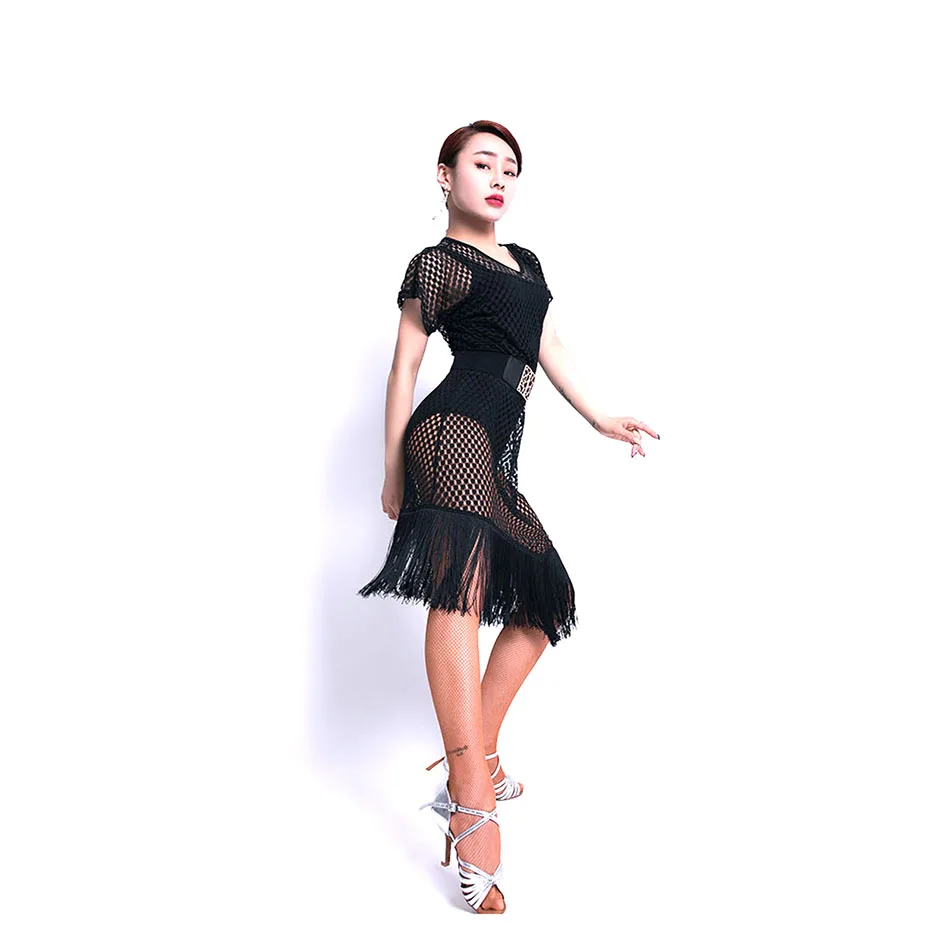 

Latin Dance Dress Women Short Sleeve Tassel Dress for Ballroom Samba Tango Chacha Dancing Performamnce L9564